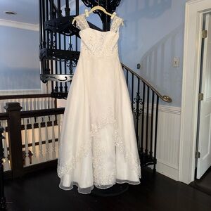 Sunvary White Satin Organza Lace Appliqué Formal Dress Girls 10